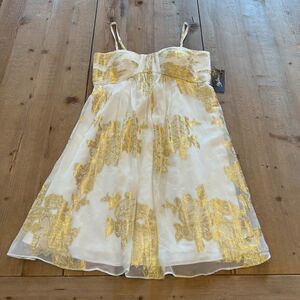 Oleg Cassini Gold Silk Floral Dress Size 4 NWT